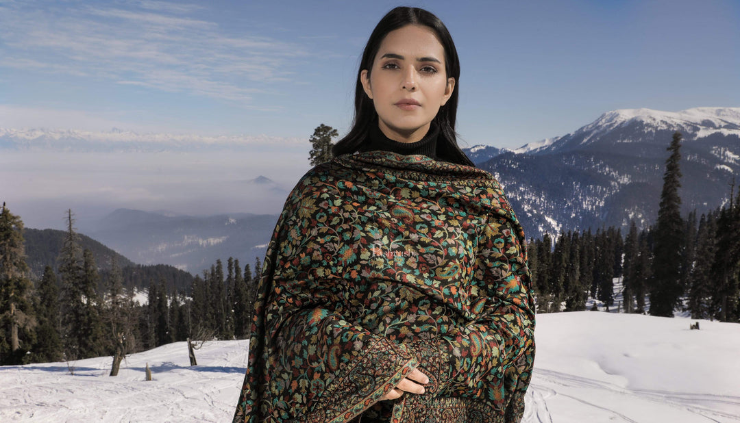 Pashtush India 100x200 Pashtush Womens Fine Wool Ethnic Weave Shawl, Soft and Warm