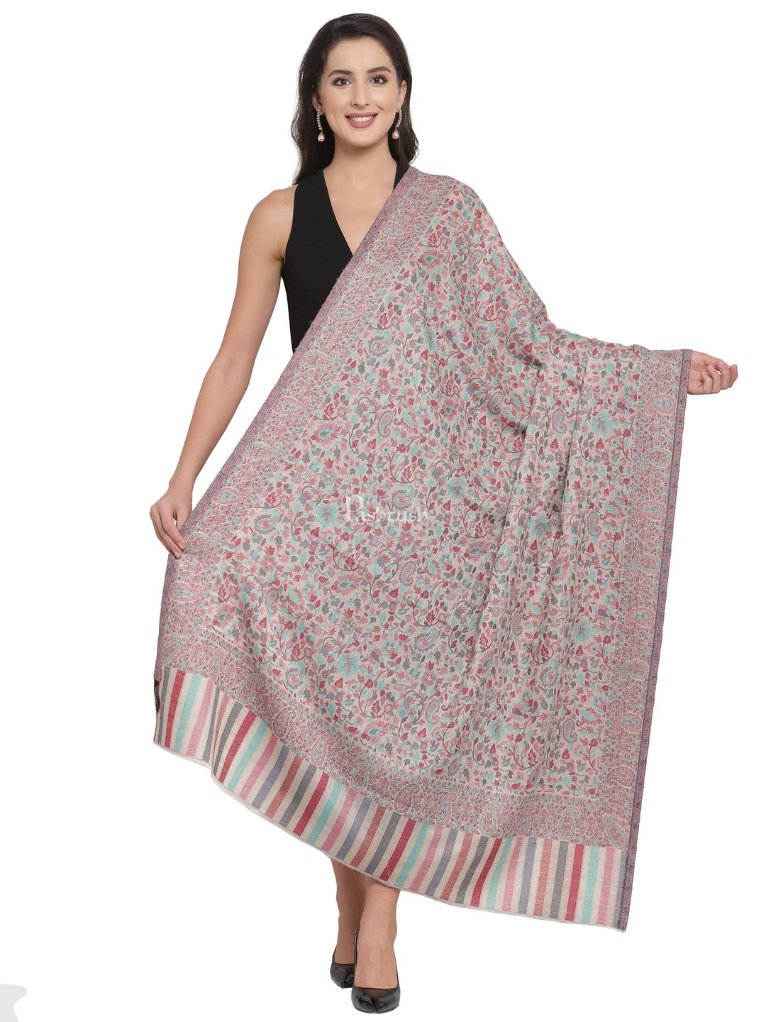 Pashtush India Womens Shawls Pashtush Womens Fine Wool Ethnic Weave Shawl, Soft And Warm