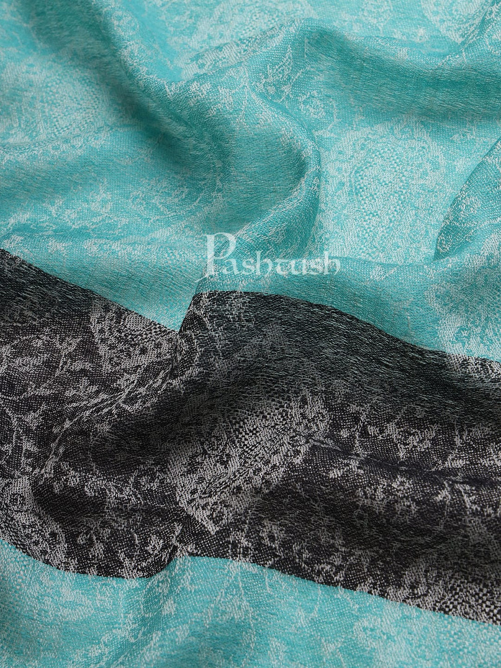 Pashtush India Womens Stoles and Scarves Scarf Pashtush Womens Fine Wool, Extra Soft and Warm Paisley Weave Scarf, Sea Green and Black