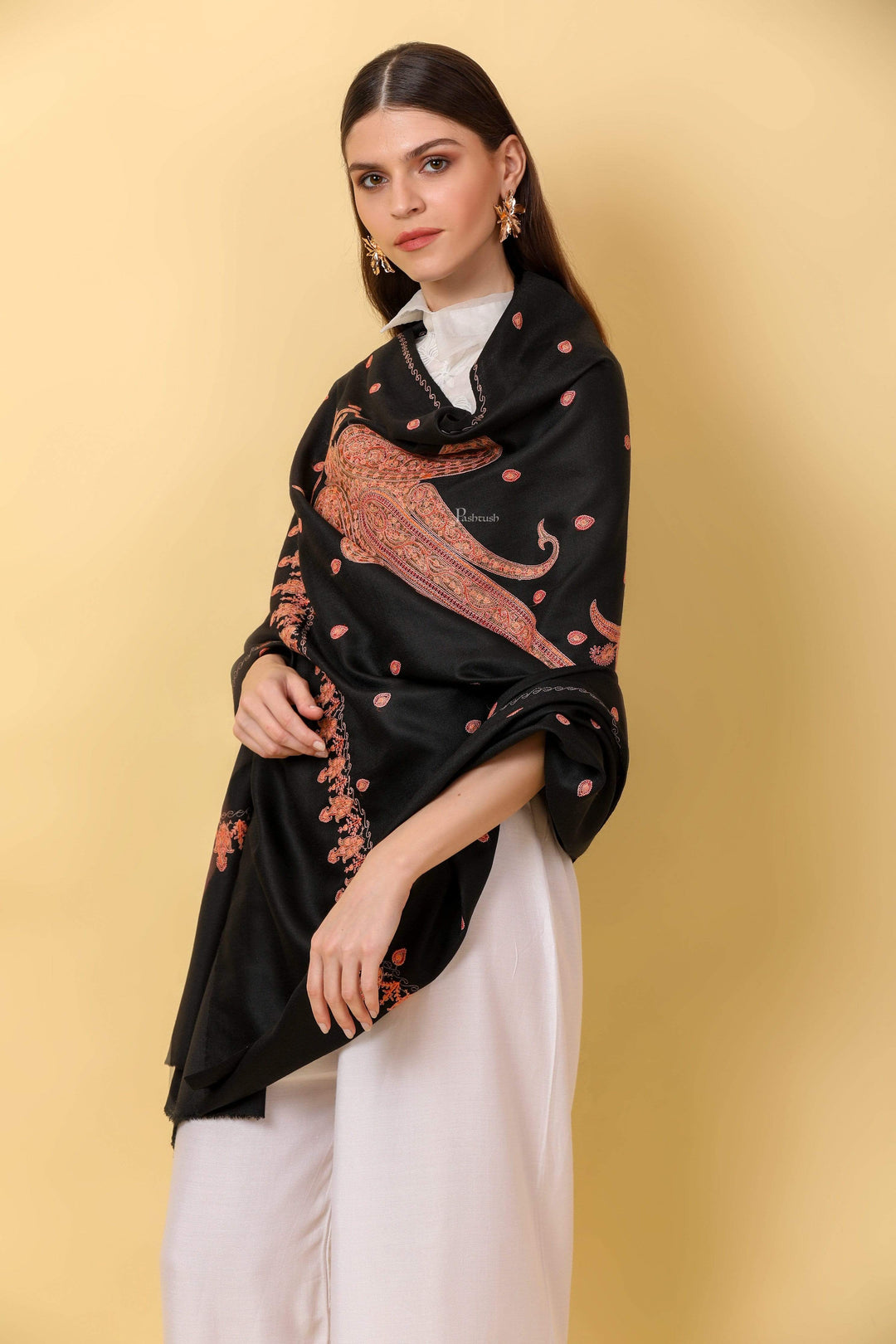 Pashtush India 100x200 Pashtush Womens Fine Wool , Fineembroidery shawl