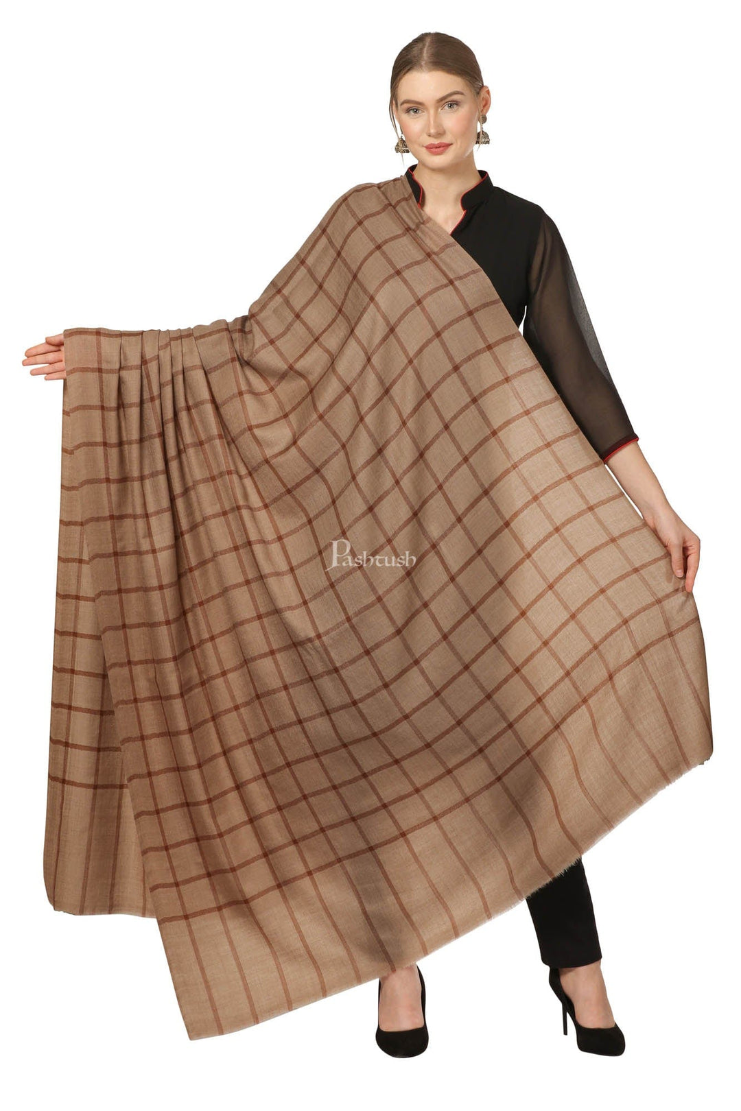 Pashtush India Womens Shawls Pashtush Womens Fine Wool  Handfeel Blended Check Shawl