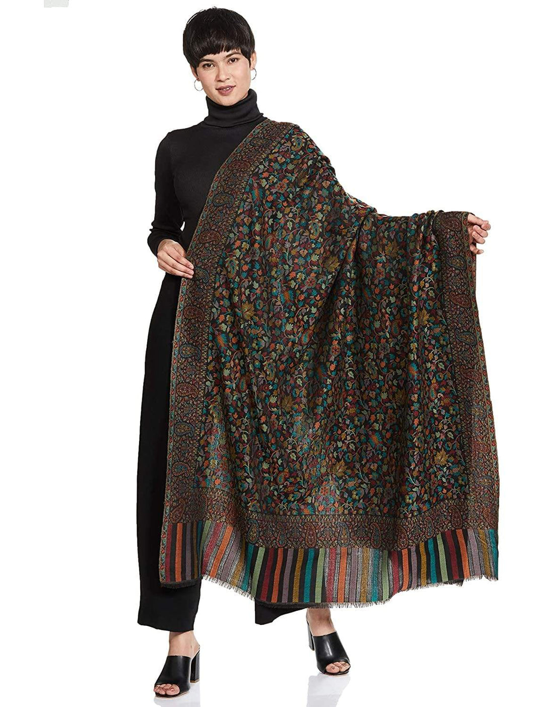 Pashtush India 100x200 Pashtush Womens Fine Wool Kaani Weave Shawl, Soft and Warm