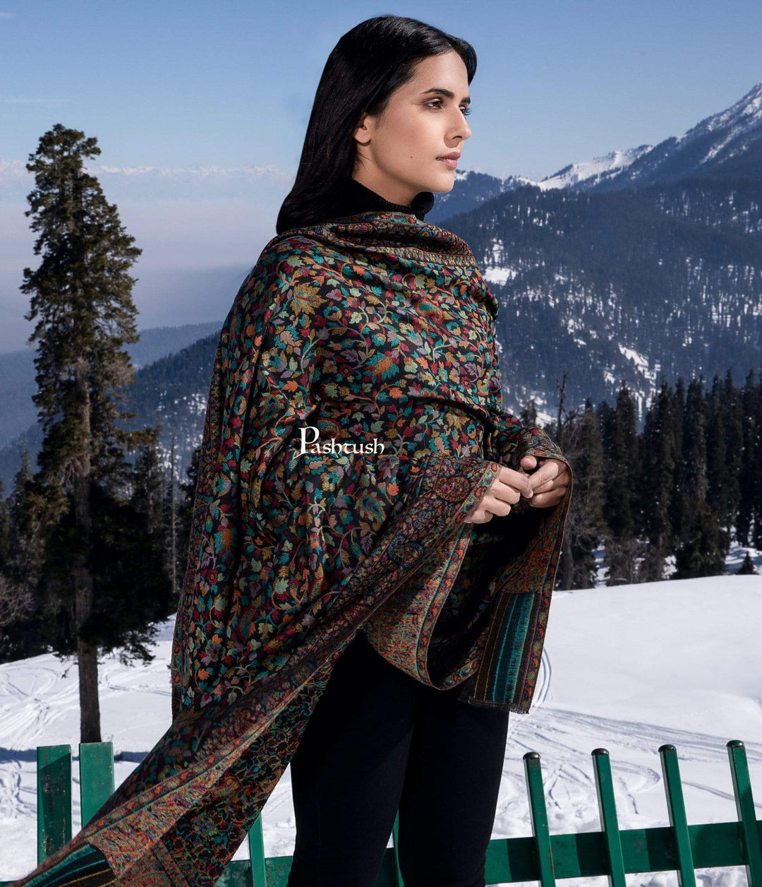 Pashtush India 100x200 Pashtush Womens Fine Wool Kaani Weave Shawl, Soft and Warm