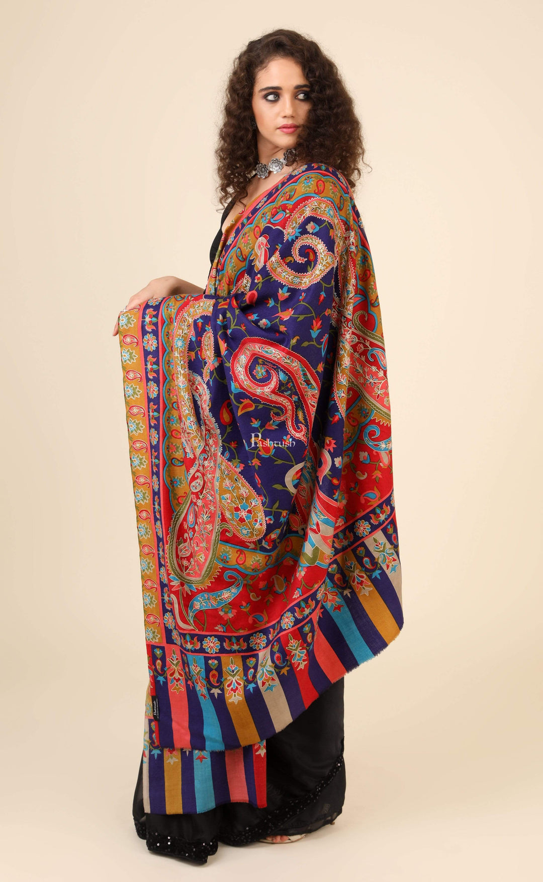 Pashtush India 114x228 Pashtush Womens Fine Wool, Kalamkari Printed Shawl, Multicoloured