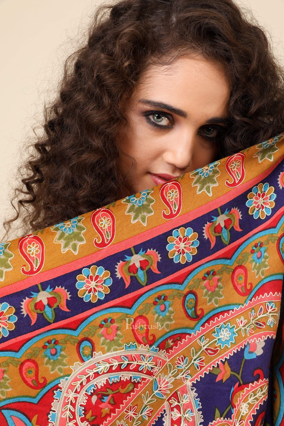 Pashtush India 114x228 Pashtush Womens Fine Wool, Kalamkari Printed Shawl, Multicoloured