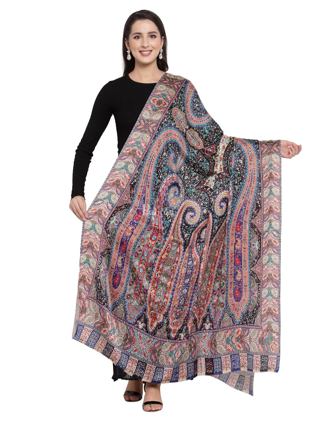 Pashtush India Womens Shawls Pashtush Womens Fine Wool Kalamkari Printed Shawl, Soft And Warm