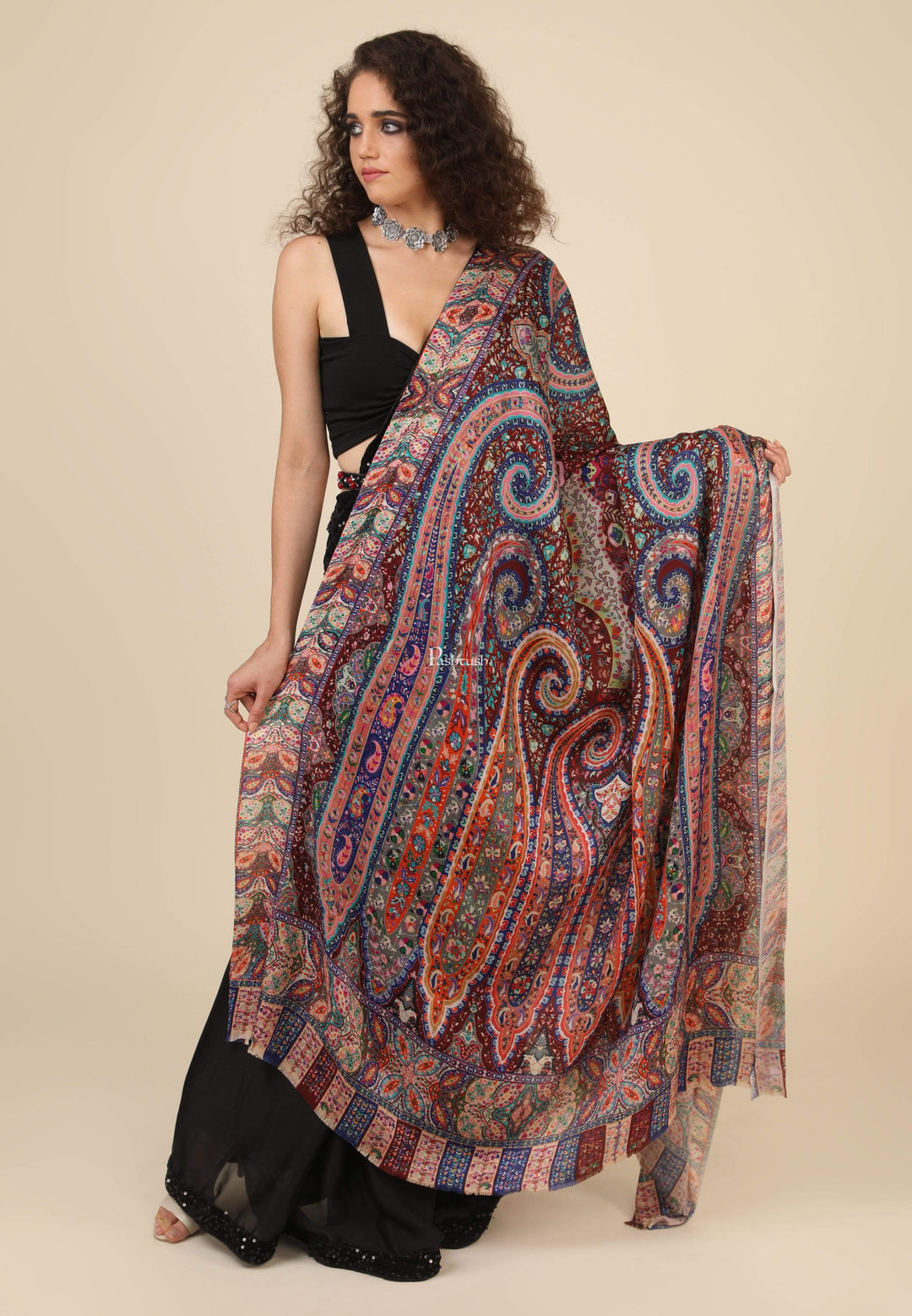 Pashtush India 100x200 Pashtush Womens Fine Wool Kalamkari Printed Shawl, Soft and warm with woolmark certification