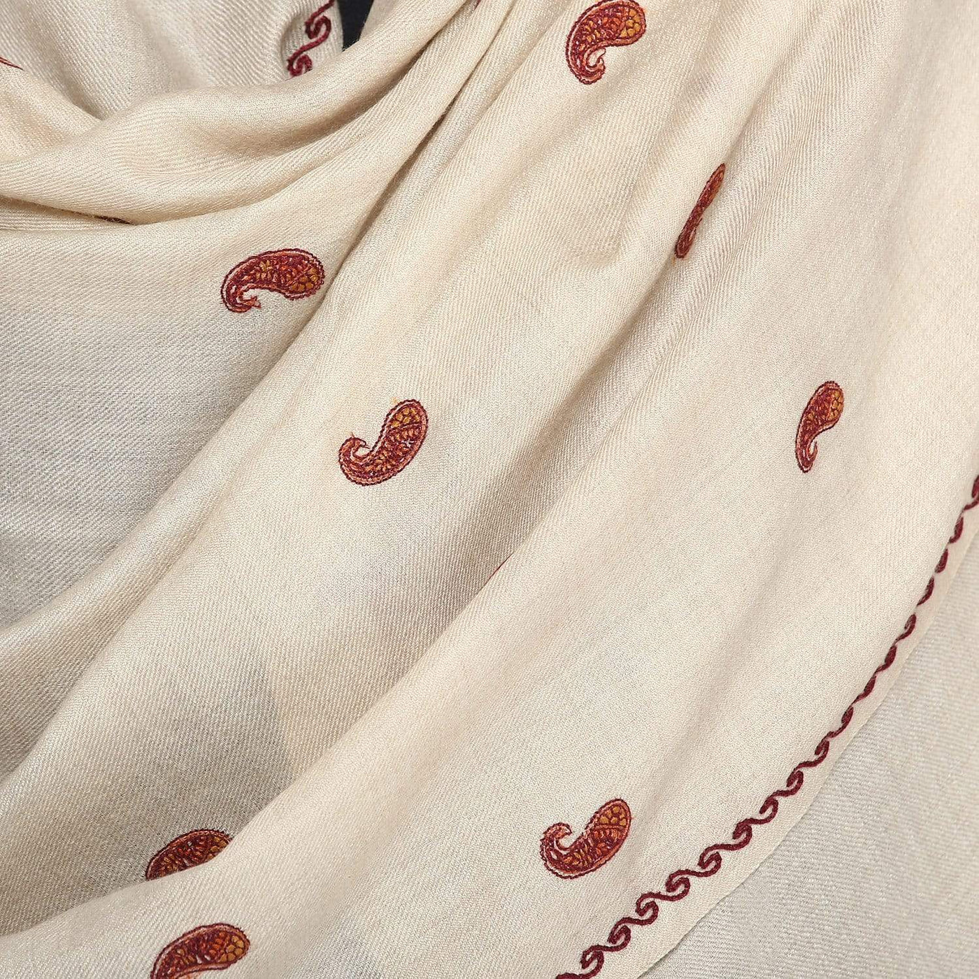 Pashtush India Stole Pashtush Womens Fine Wool Kashmiri Embroidery Stole, Beige