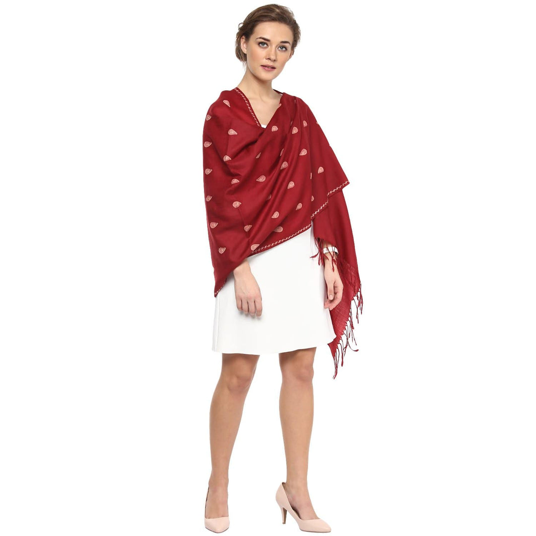 Pashtush India Stole Pashtush Womens Fine Wool Kashmiri Embroidery Stole, Maroon