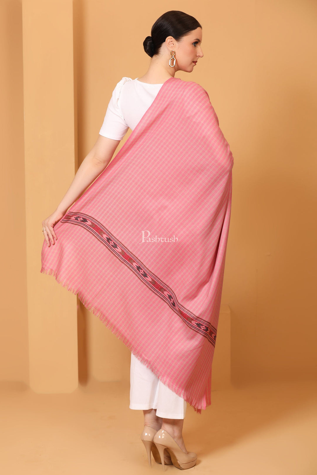 Pashtush India Womens Shawls Pashtush Womens Fine Wool Shawl, Aztec Weave, Woven Design, Peruvian Pink