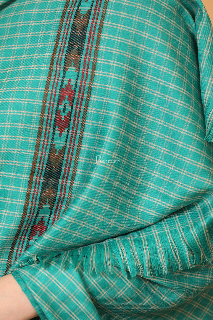 Pashtush India Womens Shawls Pashtush Womens Fine Wool Shawl, Aztec Weave, Woven Design, Sea Green