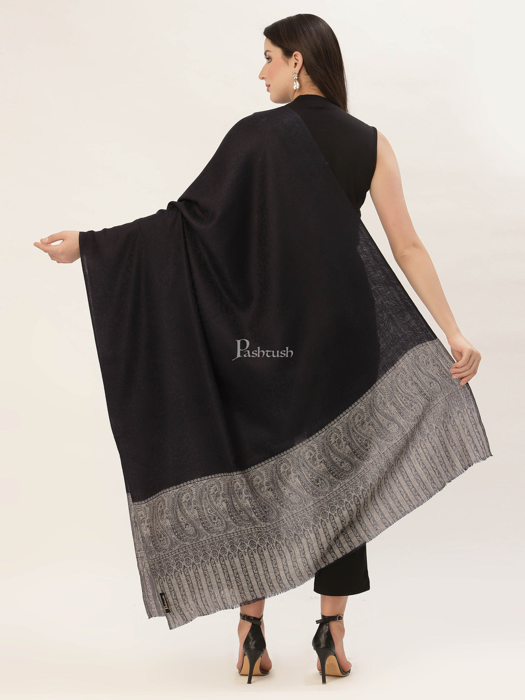 Pashtush India Womens Shawls Pashtush Womens Fine Wool Shawl, Black