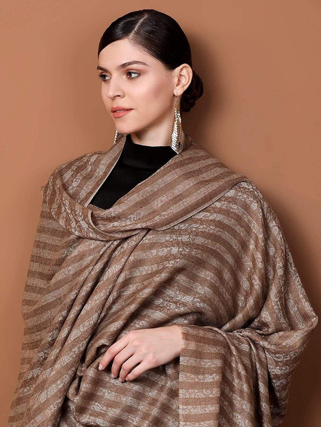 Pashtush India 100x200 Pashtush Womens Fine Wool Shawl, Jacquard, Soft, Warm and Ultra Light Weight