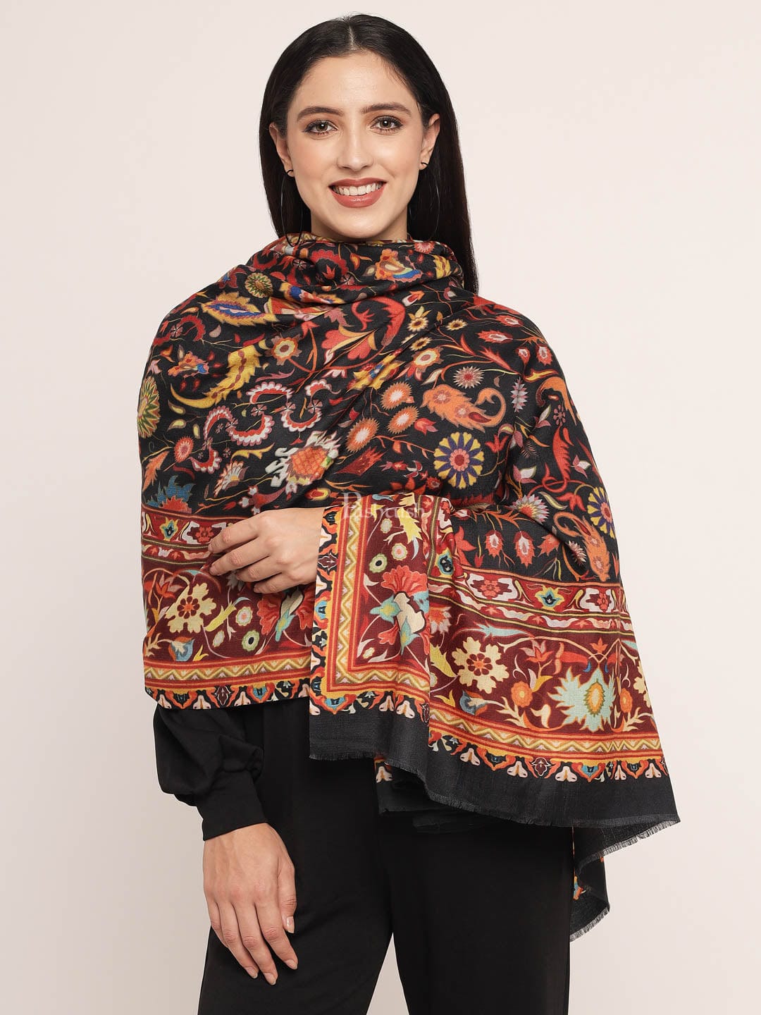 Pashtush India Womens Shawls Pashtush womens Fine Wool shawl, kalamkari printed design, Multicolour
