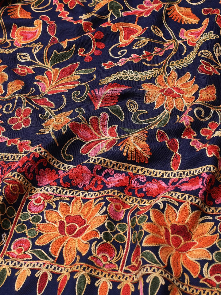 Pashtush India Womens Shawls Pashtush womens Fine Wool shawl, nalki embroidery design, Blue