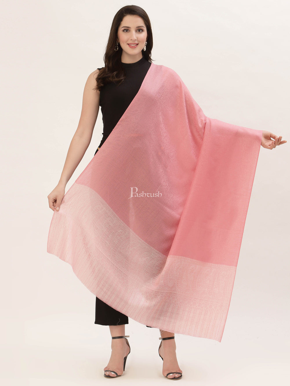 Pashtush India Womens Shawls Pashtush Womens Fine Wool Shawl, Pink