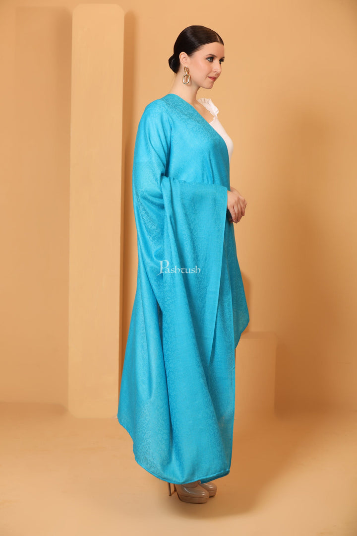 Pashtush India Womens Shawls Pashtush Womens Fine Wool Shawl, Self Paisley Weave, Extra Soft, Carolina Blue