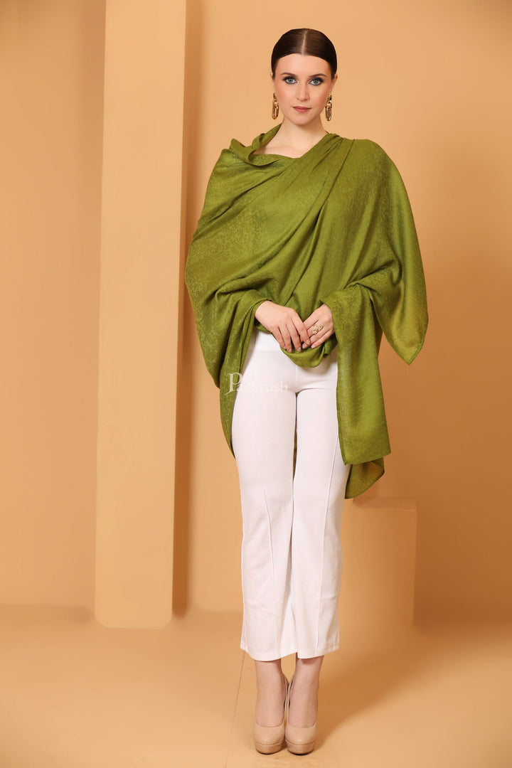 Pashtush India Womens Shawls Pashtush Womens Fine Wool Shawl, Self Paisley Weave, Extra Soft, Emerald Green