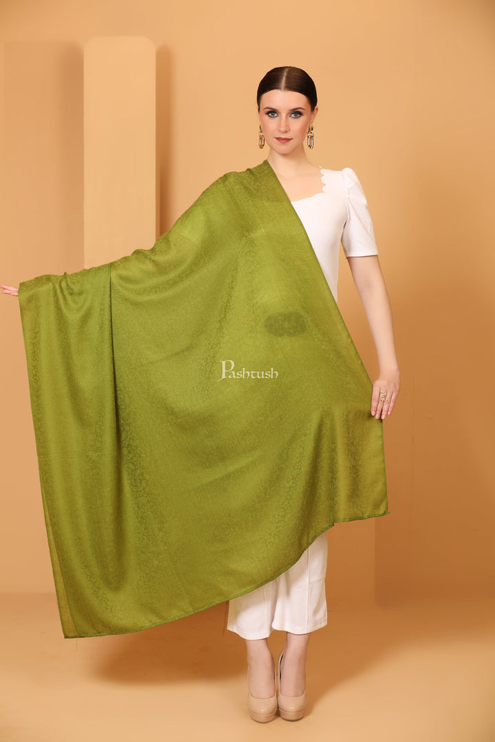 Pashtush India Womens Shawls Pashtush Womens Fine Wool Shawl, Self Paisley Weave, Extra Soft, Emerald Green