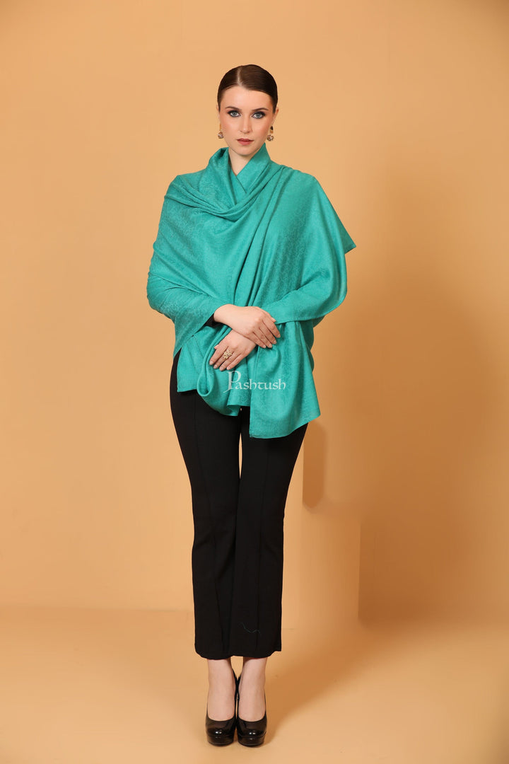 Pashtush India Womens Shawls Pashtush Womens Fine Wool Shawl, Self Paisley Weave, Extra Soft, Warm and Light, Arabic Green