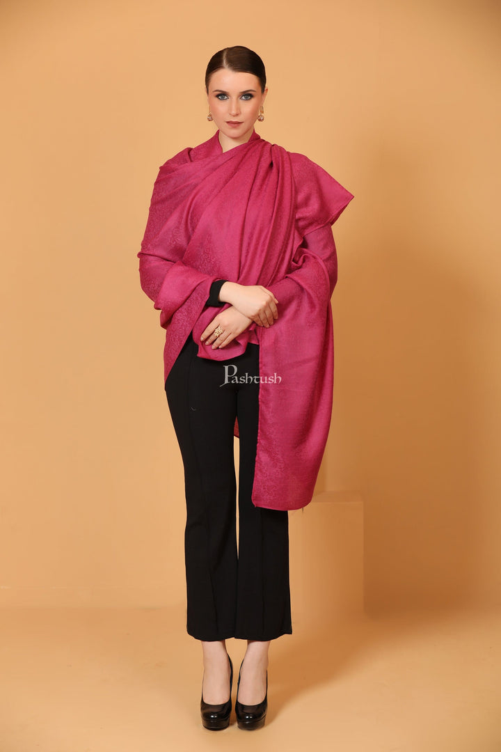 Pashtush India Womens Shawls Pashtush Womens Fine Wool Shawl, Self Paisley Weave, Extra Soft, Warm and Light, Hot Pink