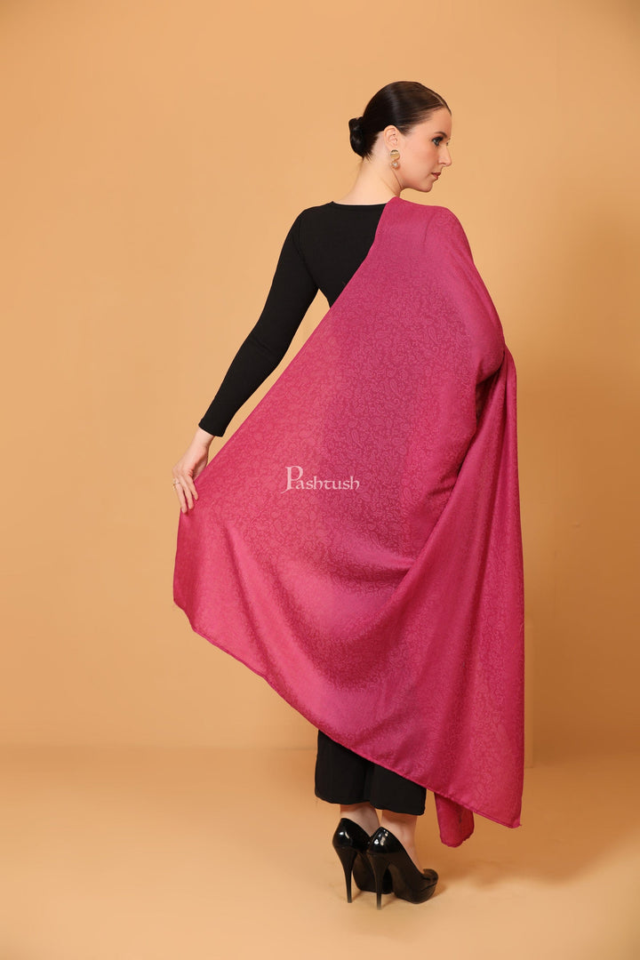 Pashtush India Womens Shawls Pashtush Womens Fine Wool Shawl, Self Paisley Weave, Extra Soft, Warm and Light, Hot Pink