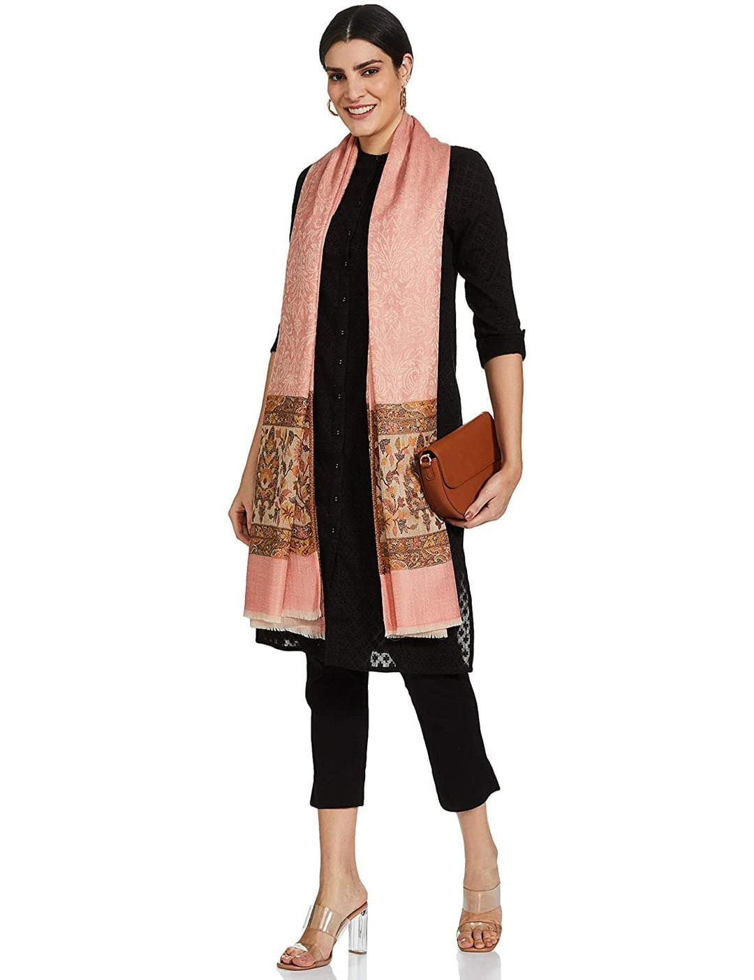 Pashtush India 100x200 Pashtush Womens Fine Wool Shawl, Soft Salmon Pink