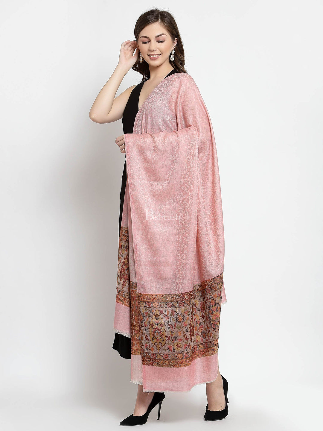 Pashtush India Womens Shawls Pashtush Womens Fine Wool Shawl, Soft Salmon Pink