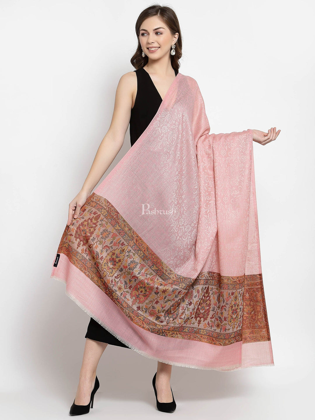 Pashtush India Womens Shawls Pashtush Womens Fine Wool Shawl, Soft Salmon Pink