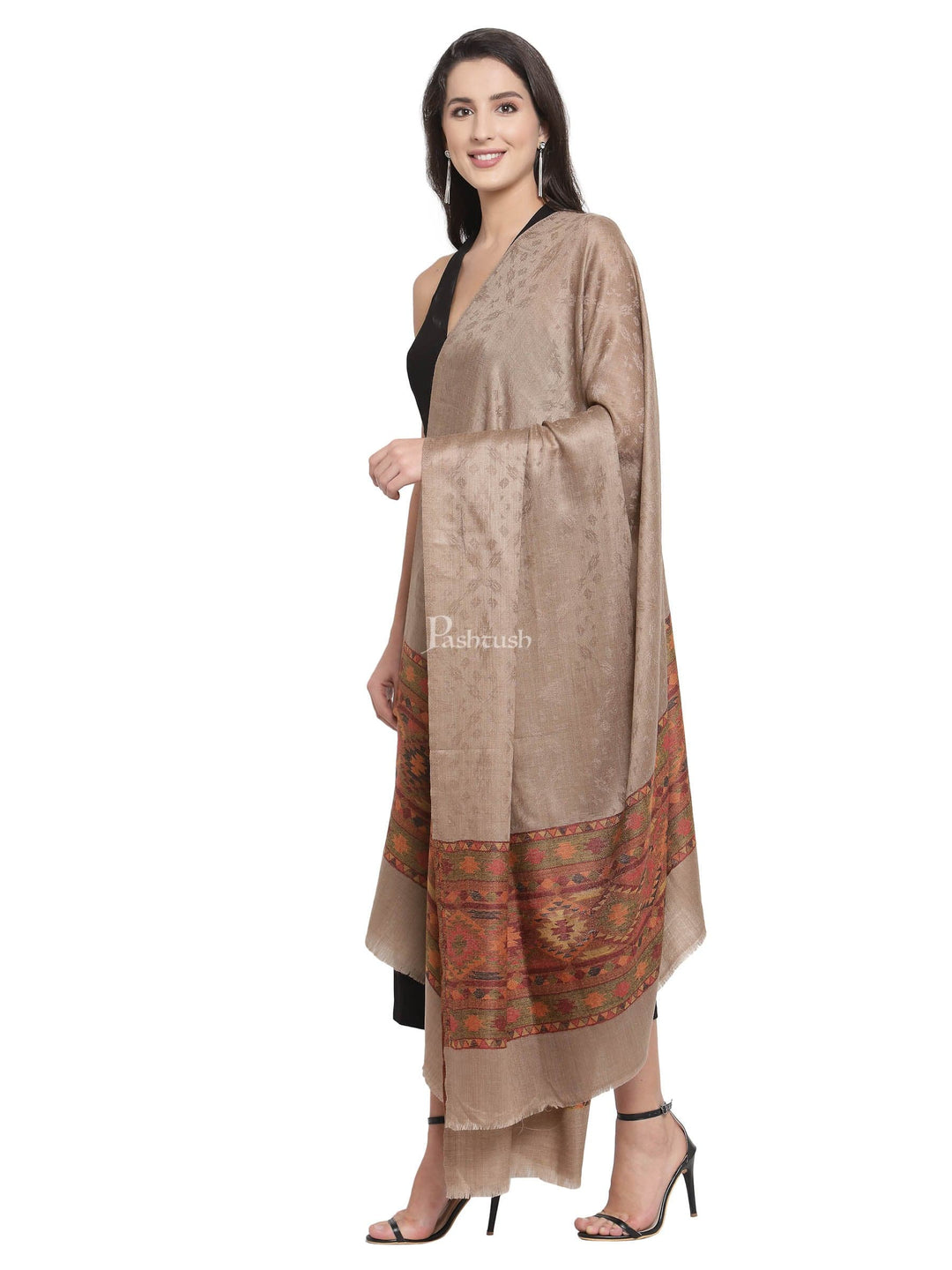 Pashtush India Womens Shawls Pashtush Womens Fine Wool Shawl, Taupe