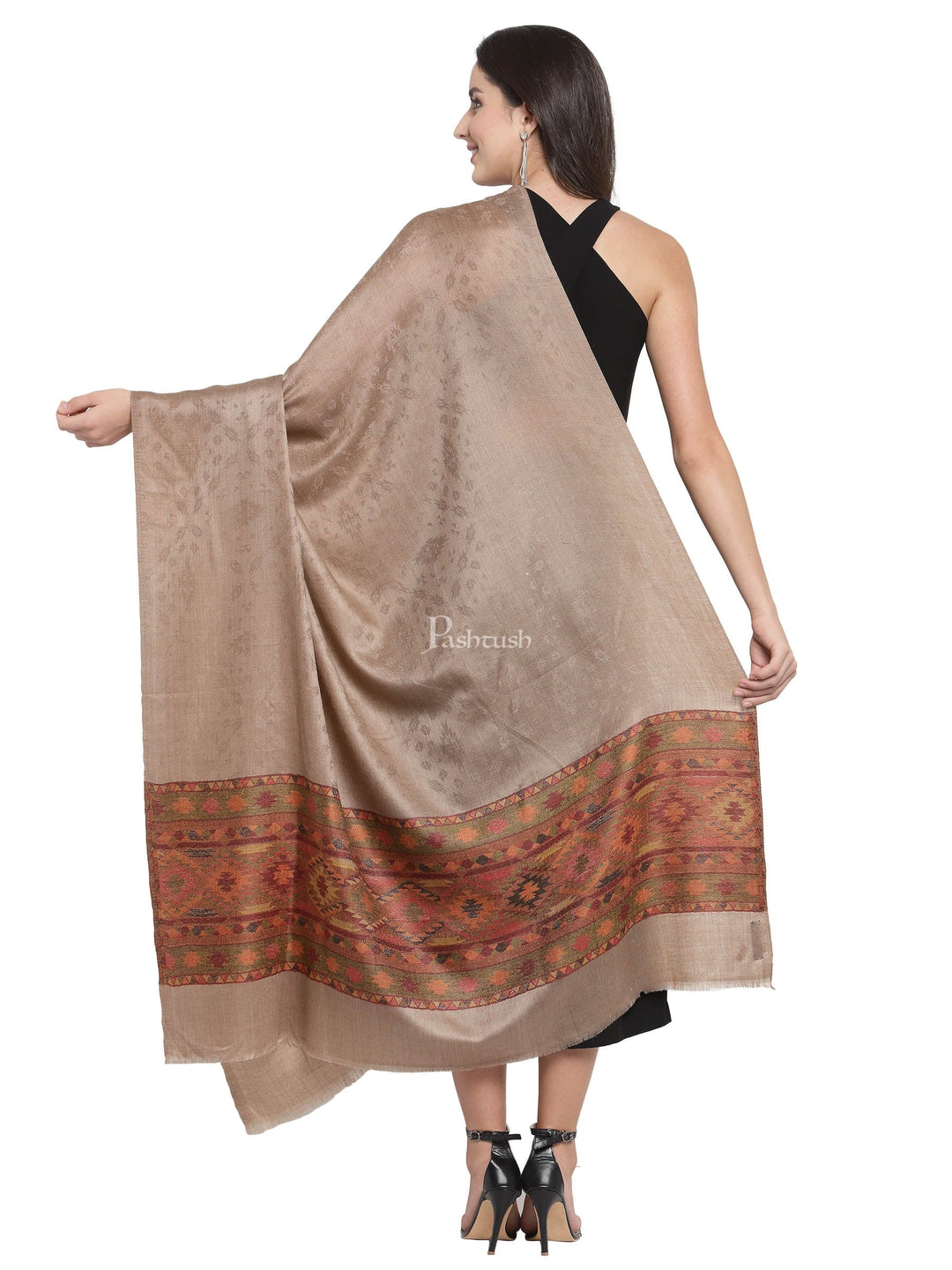 Pashtush India Womens Shawls Pashtush Womens Fine Wool Shawl, Taupe