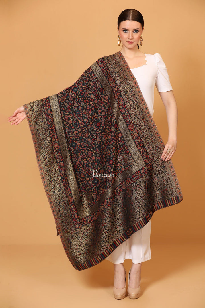 Pashtush India Womens Shawls Pashtush Womens Fine Wool Shawl, Twilight Collection  Metallic Weave, Extra Soft, Black