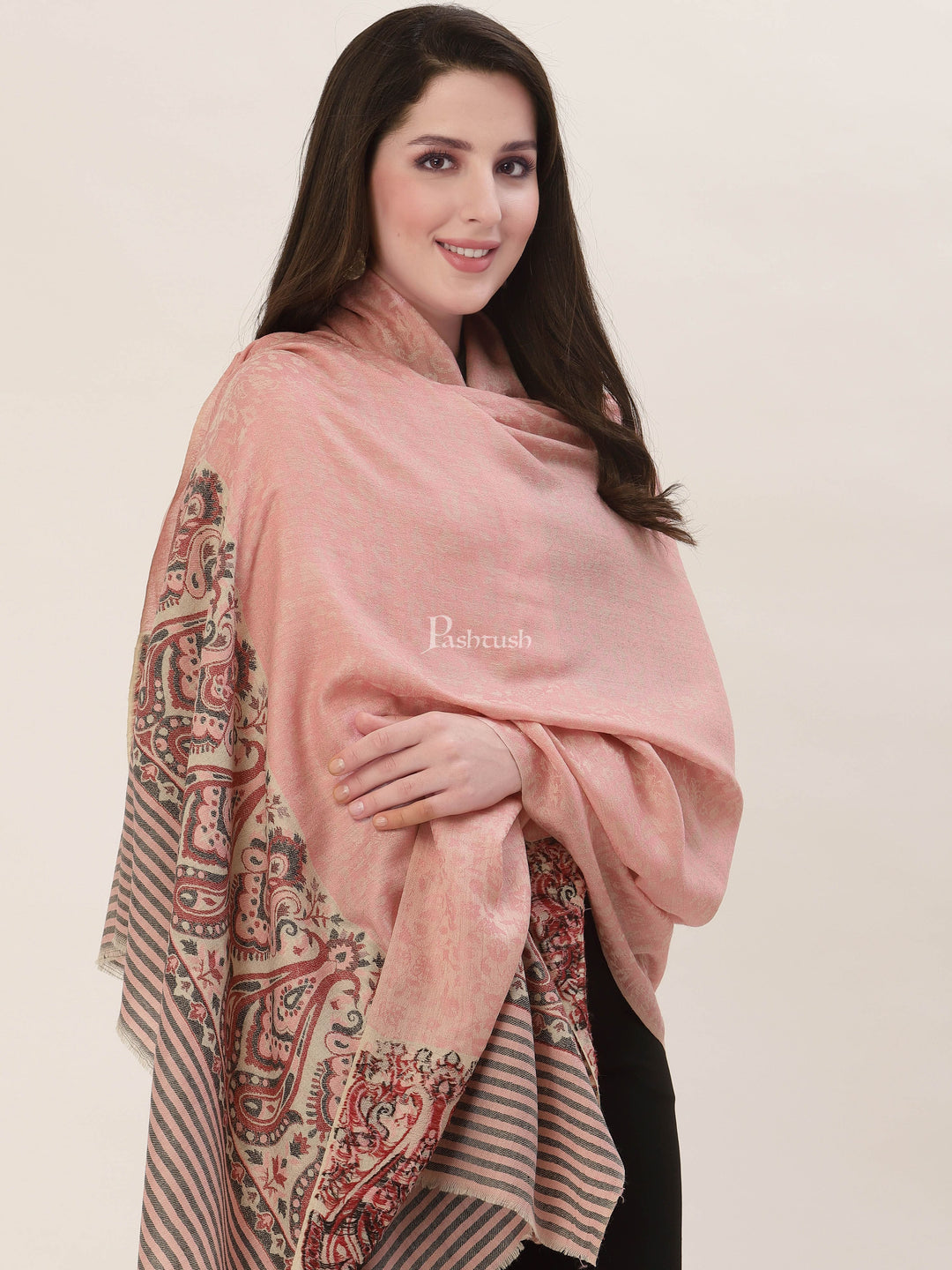Pashtush India Womens Shawls Pashtush Womens Fine Wool Shawl, With Ethnic Palla Weave
