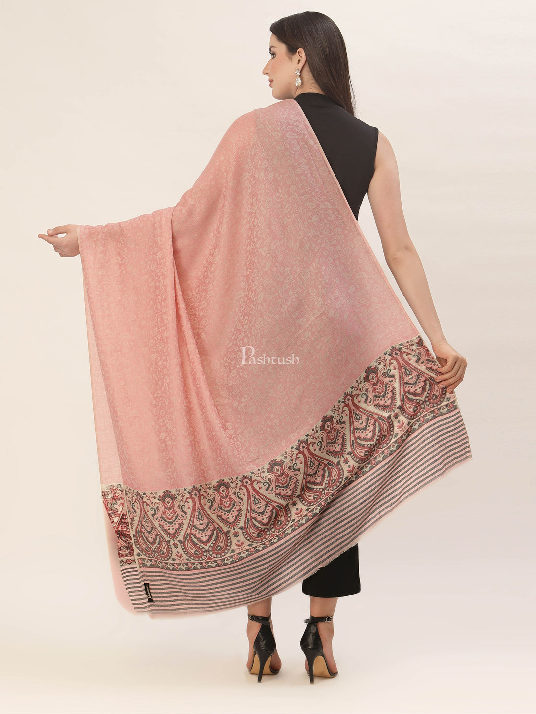 Pashtush India Womens Shawls Pashtush Womens Fine Wool Shawl, With Ethnic Palla Weave