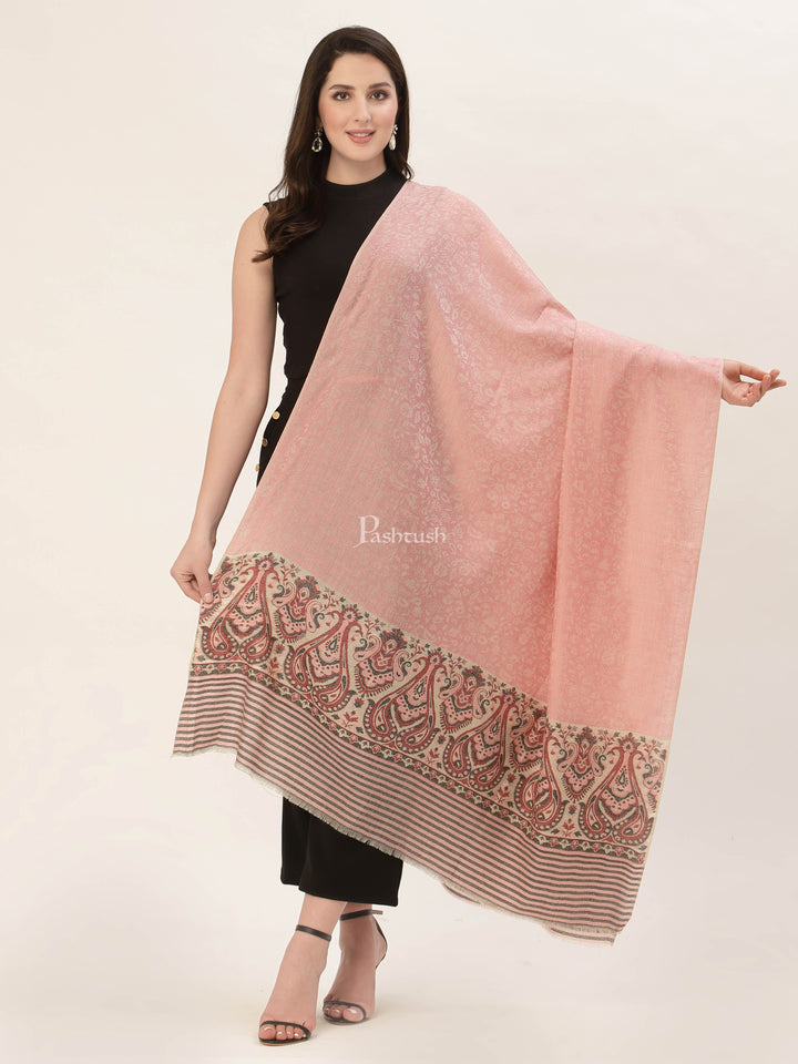 Pashtush India Womens Shawls Pashtush Womens Fine Wool Shawl, With Ethnic Palla Weave