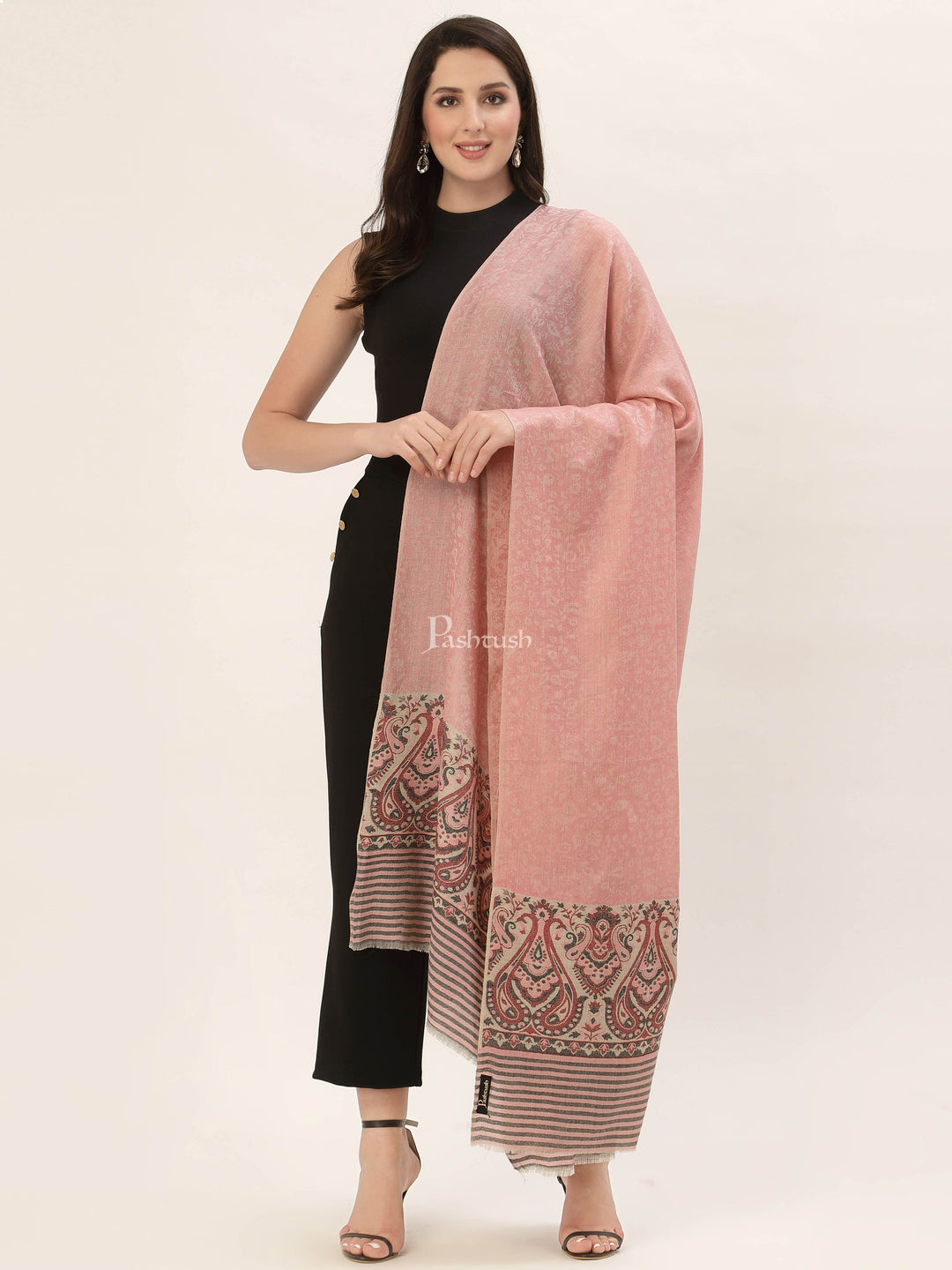 Pashtush India Womens Shawls Pashtush Womens Fine Wool Shawl, With Ethnic Palla Weave