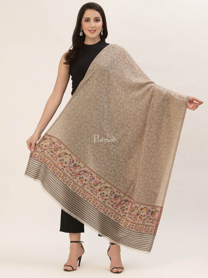 Pashtush India Womens Shawls Pashtush Womens Fine Wool Shawl, With Ethnic Palla Weave