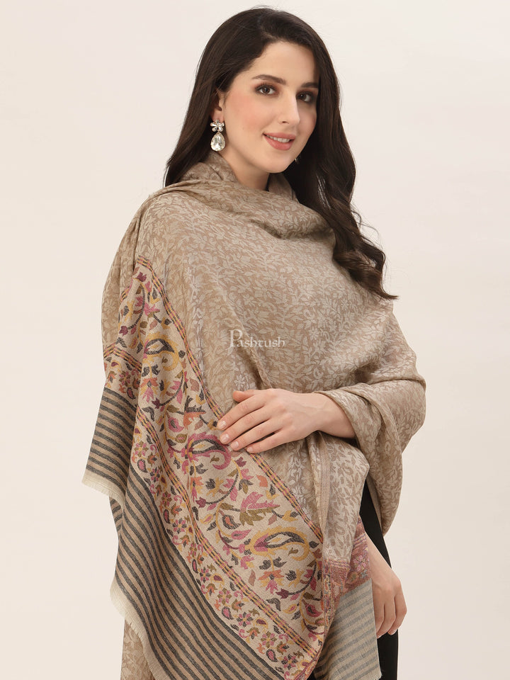 Pashtush India Womens Shawls Pashtush Womens Fine Wool Shawl, With Ethnic Palla Weave