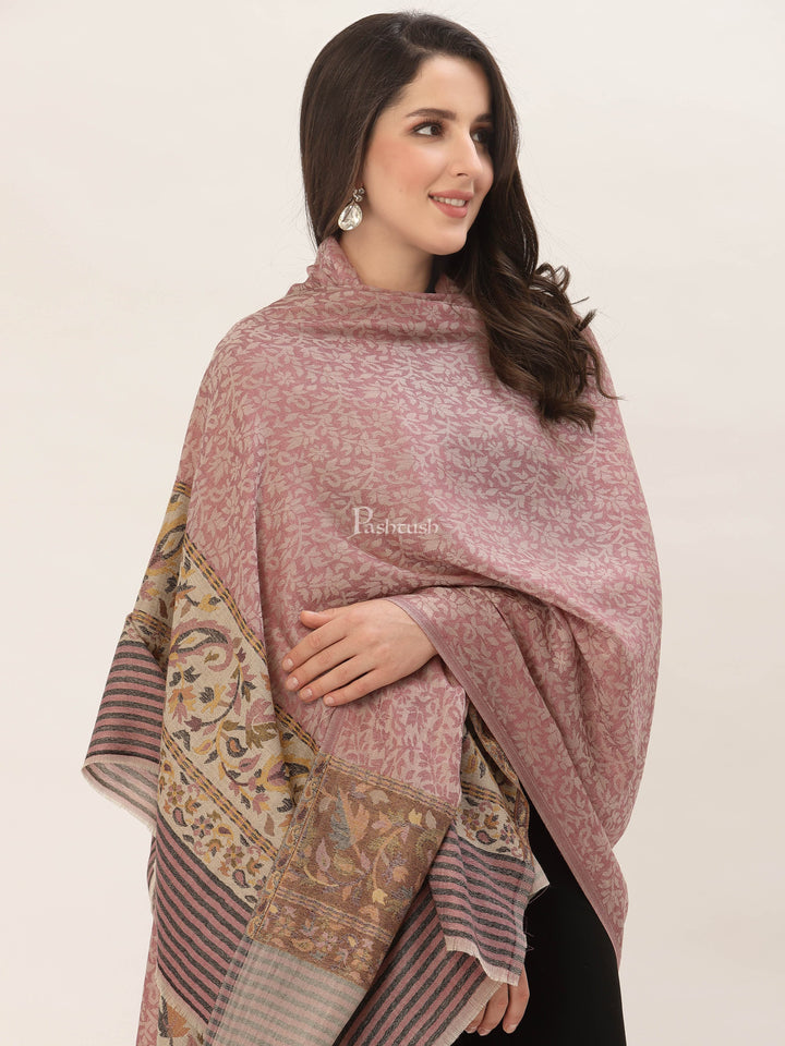 Pashtush India Womens Shawls Pashtush Womens Fine Wool Shawl, With Ethnic Palla Weave