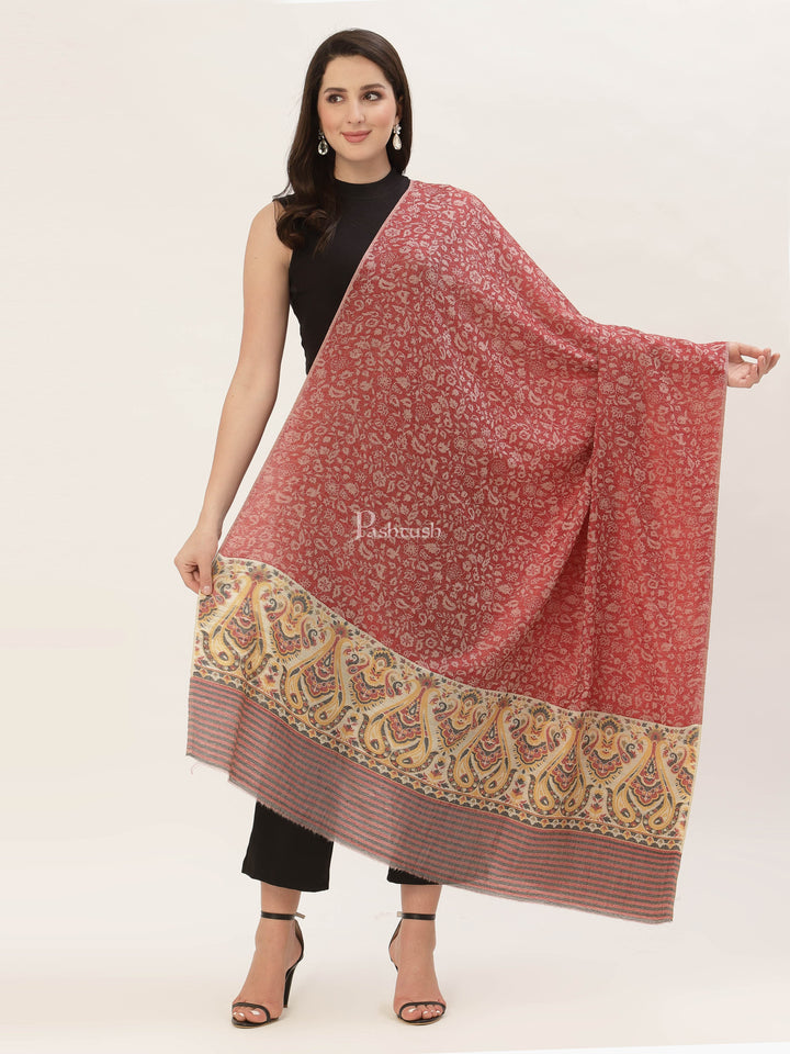 Pashtush India Womens Shawls Pashtush Womens Fine Wool Shawl, With Ethnic Palla Weave