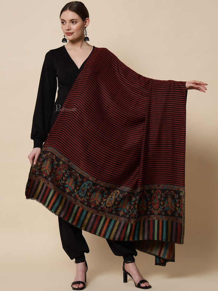 Pashtush India Womens Shawls Pashtush Womens Fine Wool Shawl, With Ethnic Palla Weave, Multicolour