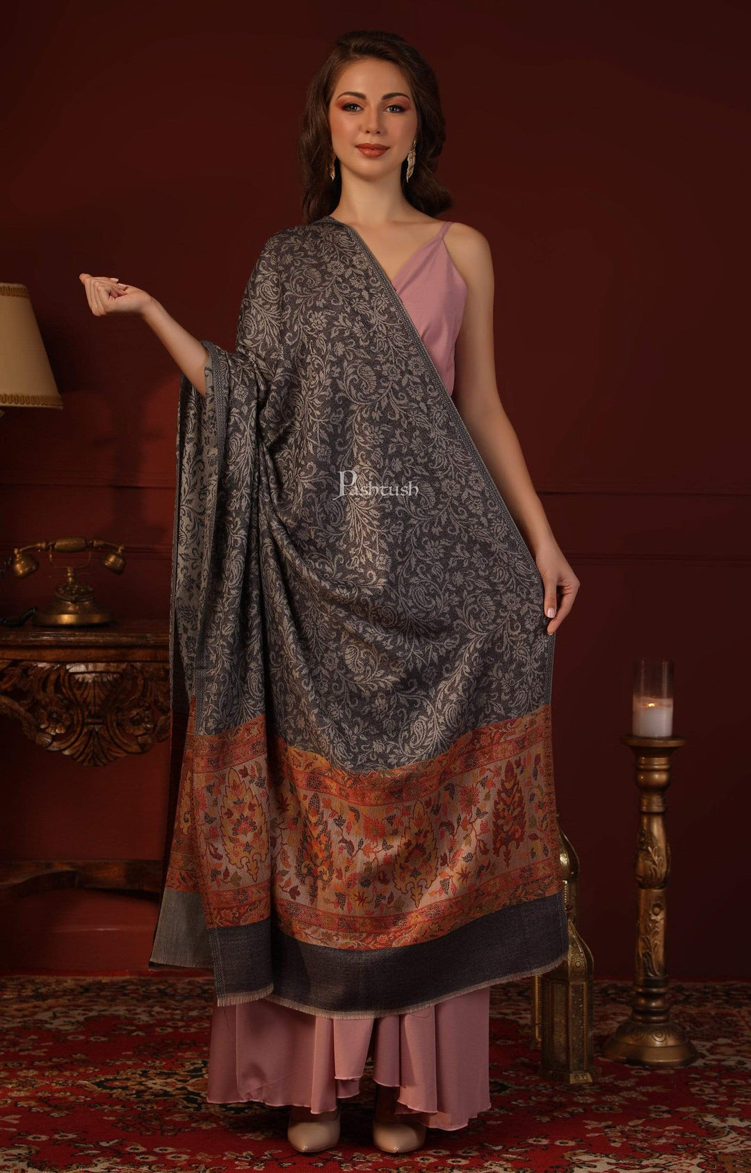 Pashtush India 100x200 Pashtush Womens Fine Wool Shawl, With Kaani Palla Weave