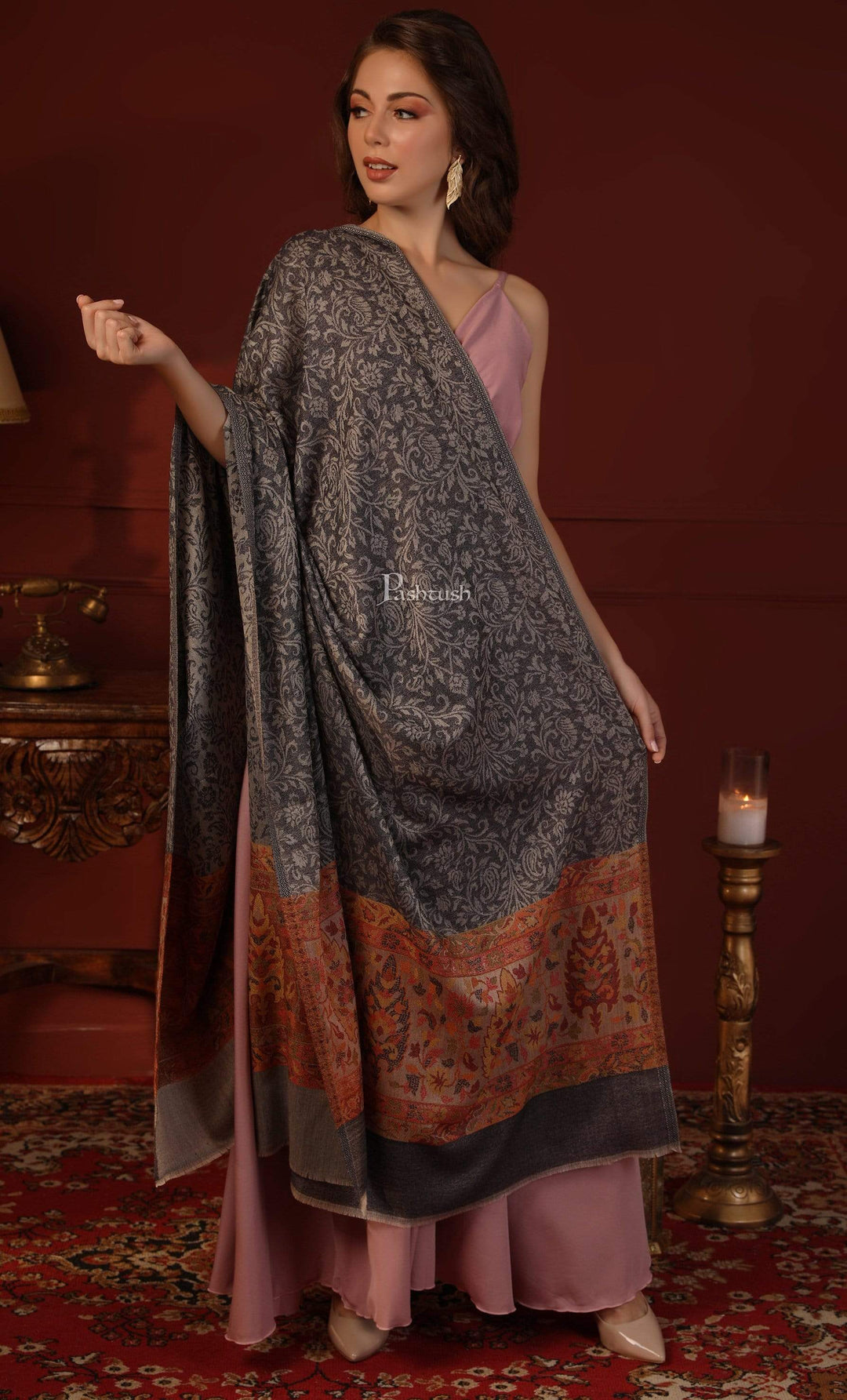 Pashtush India 100x200 Pashtush Womens Fine Wool Shawl, With Kaani Palla Weave