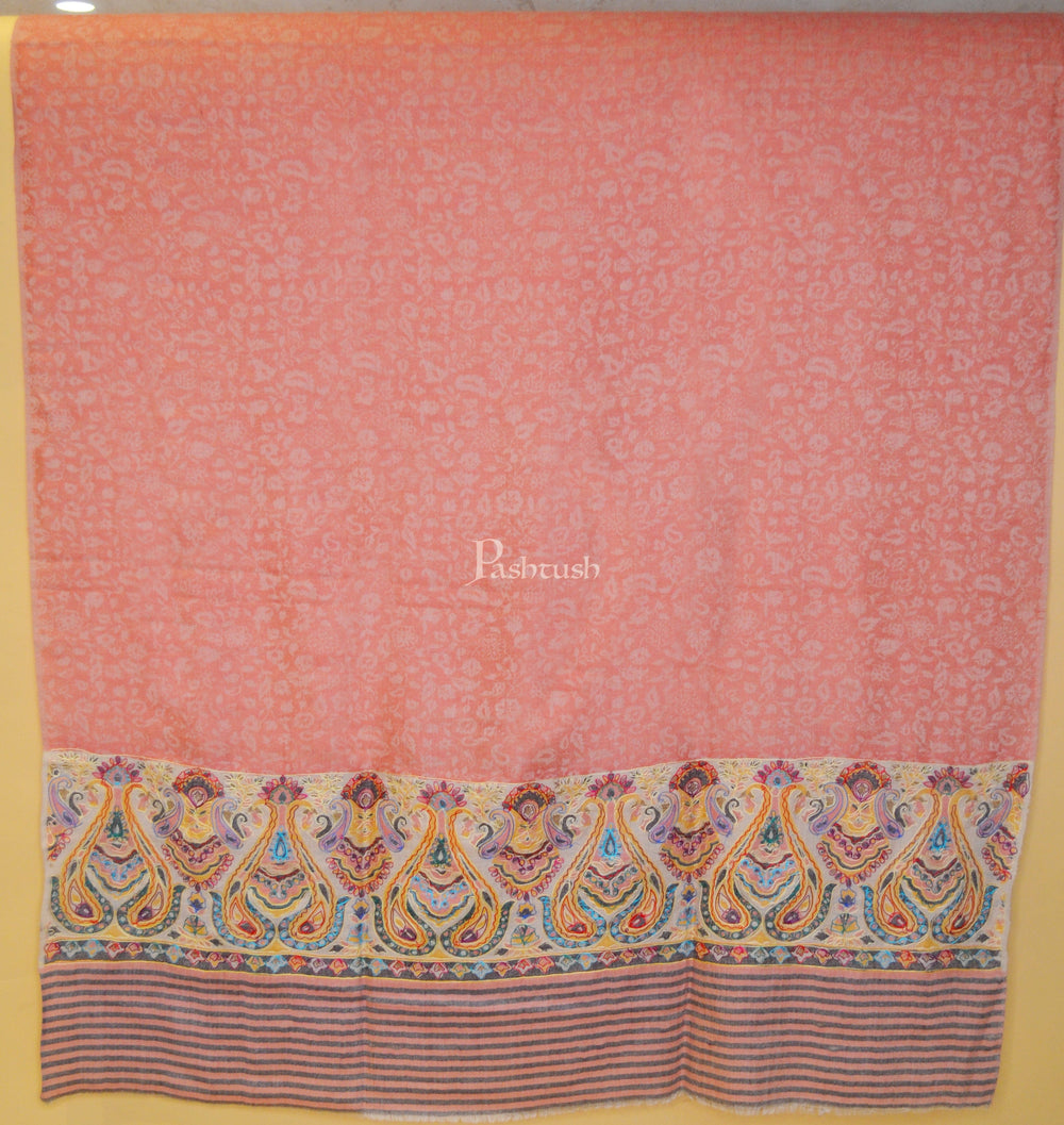 Pashtush India Womens Shawls Pashtush Womens Fine Wool Shawl, With Silky nalki embroidery, Peach