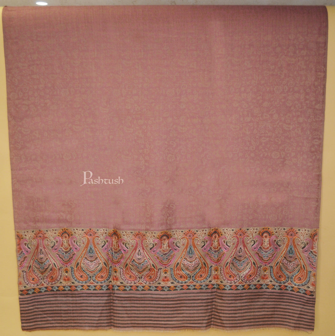 Pashtush India Womens Shawls Pashtush Womens Fine Wool Shawl, With Silky nalki embroidery, Peel Lilac