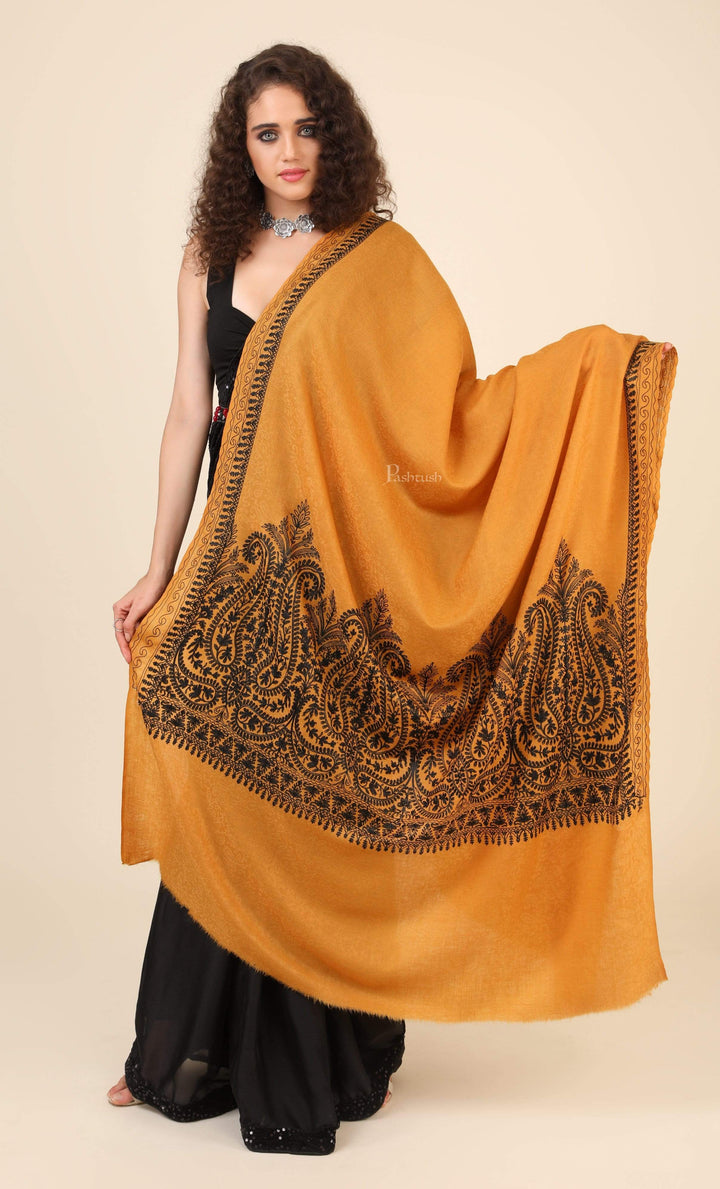 Pashtush India 114x228 Pashtush Womens Fine Wool Shawl, With Tone on Tone Nalki Embroidery, Soft and Warm