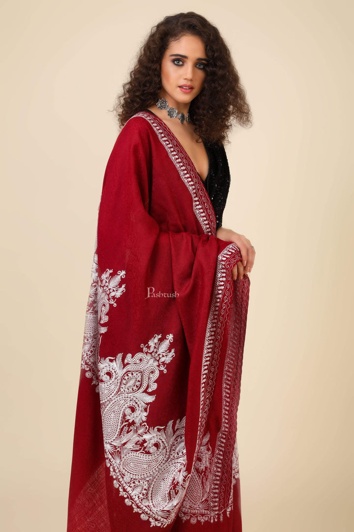 Pashtush India 114x228 Pashtush Womens Fine Wool Shawl, With Tone on Tone Nalki Embroidery, Soft and Warm