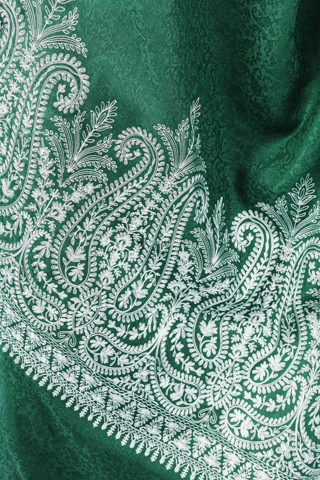 Pashtush India Womens Shawls Pashtush Womens Fine Wool Shawl, With Tone On Tone Nalki Embroidery, Soft And Warm, Bottle Green