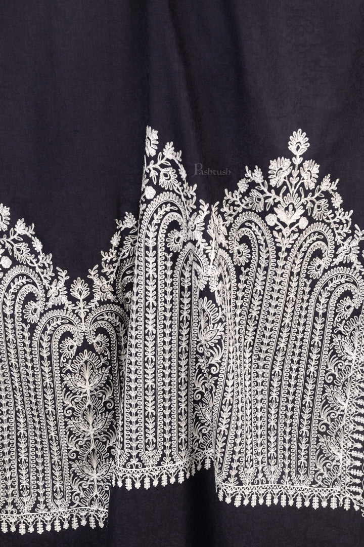 Pashtush India 114x228 Pashtush Womens Fine Wool Shawl, With Tone on Tone Nalki Embroidery, Soft and Warm, Navy Blue