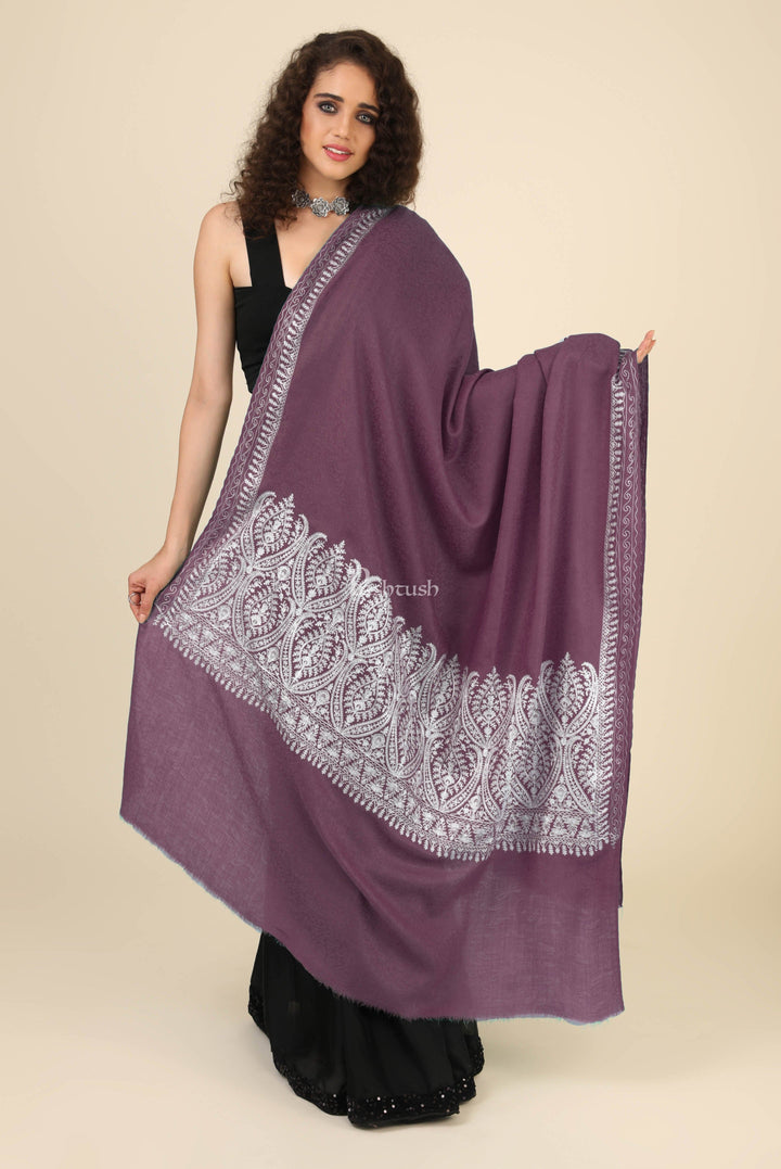 Pashtush India Womens Shawls Pashtush Womens Fine Wool Shawl, With Tone On Tone Nalki Embroidery, Soft And Warm, Peel Lilac